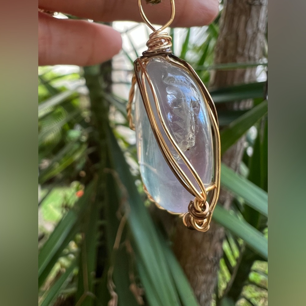 Aura Gemstone Wrapped Pendant w/ Vintage Monet Chain | 18" - Picture 15 of 15